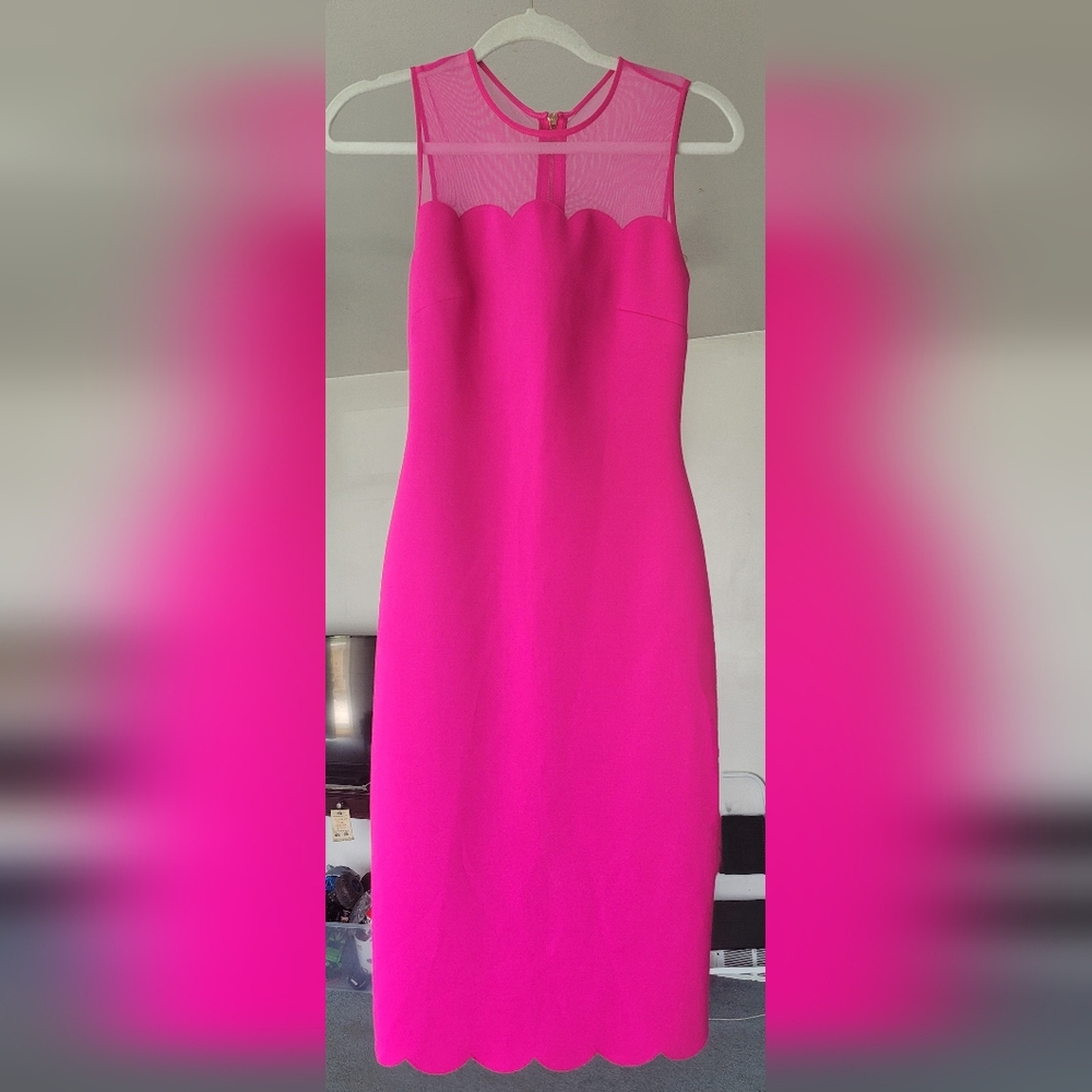 Ted Baker London (size 0) scalloped mesh bodycon dress hot pink